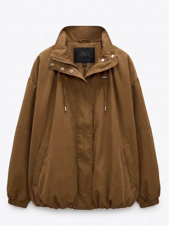 Zara Jackets & Blazers - ZARA Brown Drawstring Lightweight Bubble Jacket